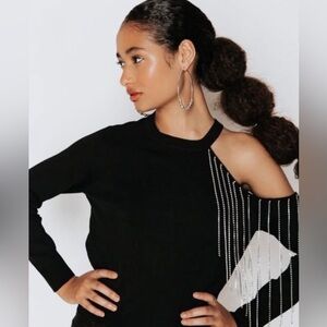 Zara Black Off-the-Shoulder Sweater with Silver rhinestone Detail